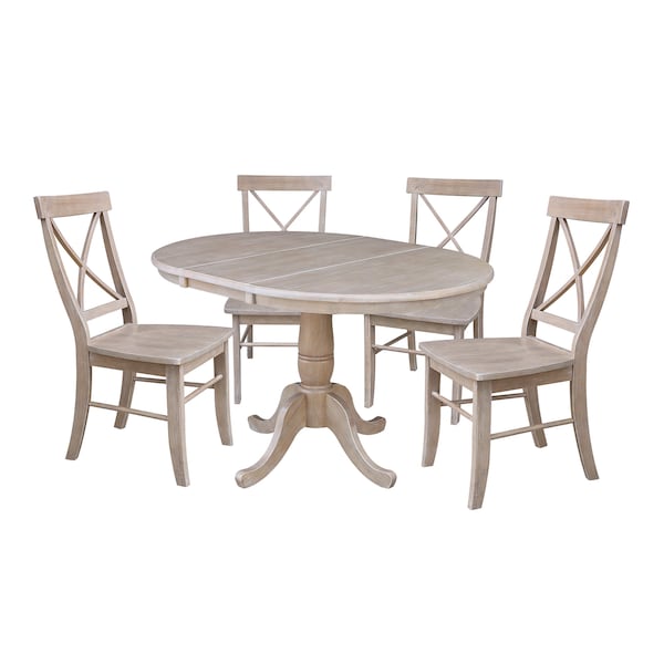 International Concepts Round 36 in Rd Extension Dining Table, 4 Chairs, Gray Taupe, 36 W, 48 L, 29 in H, Wood K09-36RXT-C613-4 - main